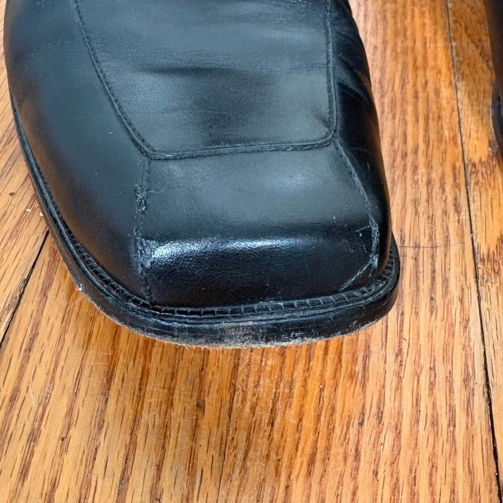 Hugo Boss Black Leather Square Toe Derby Dress Shoes Italy Classic Men's 11‎